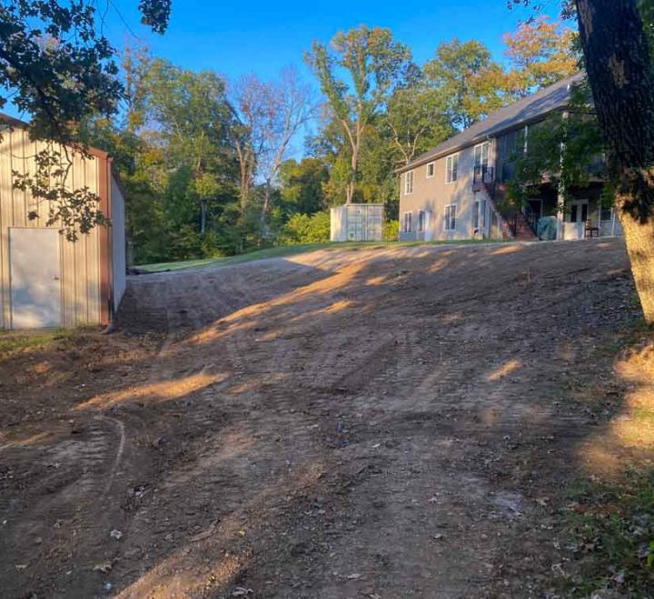 A residential backyard after grading